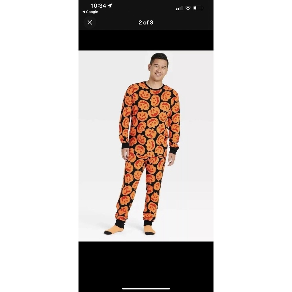 Halloween Hyde and EEK Women Mens Pajama Set Size XXL Orange Black 2-Pc Pumpkin